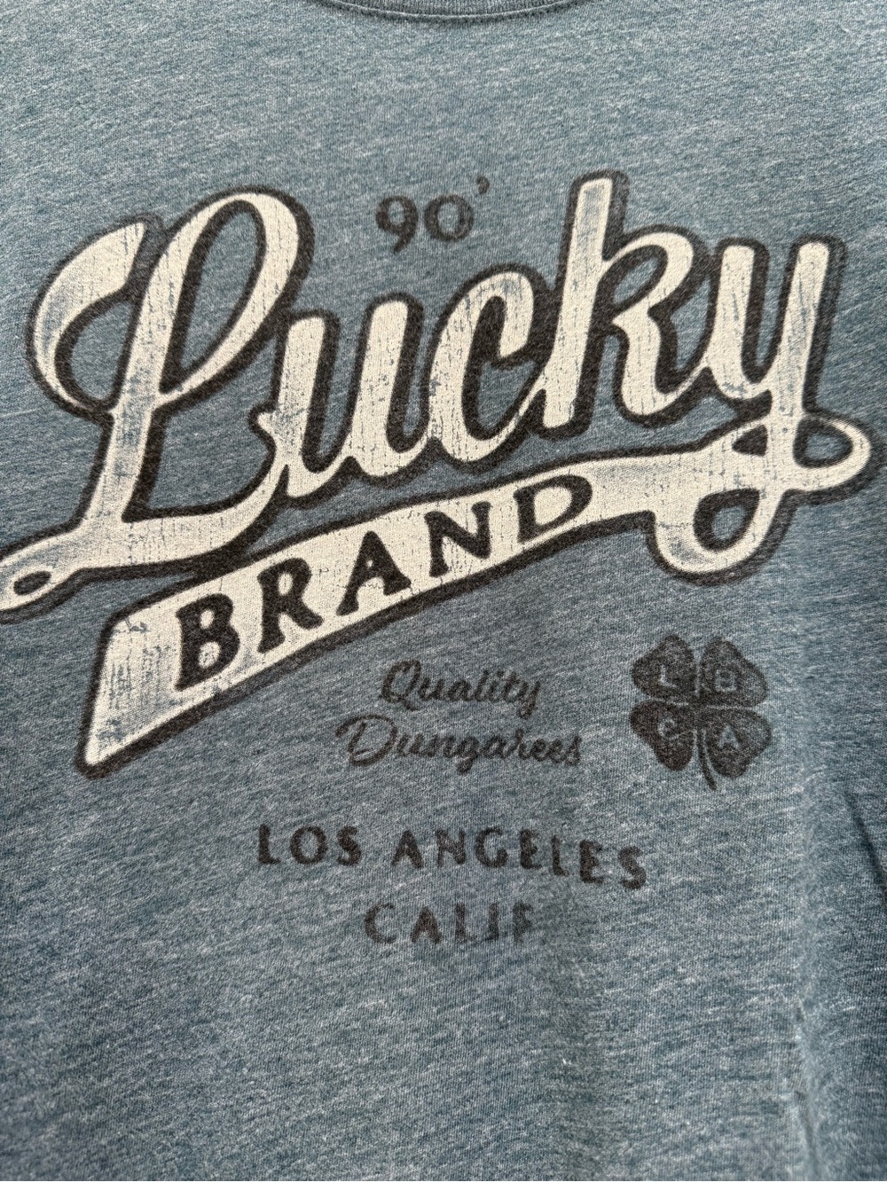 EUC Lucky Brand Heather Blue Graphic Logo Tee
